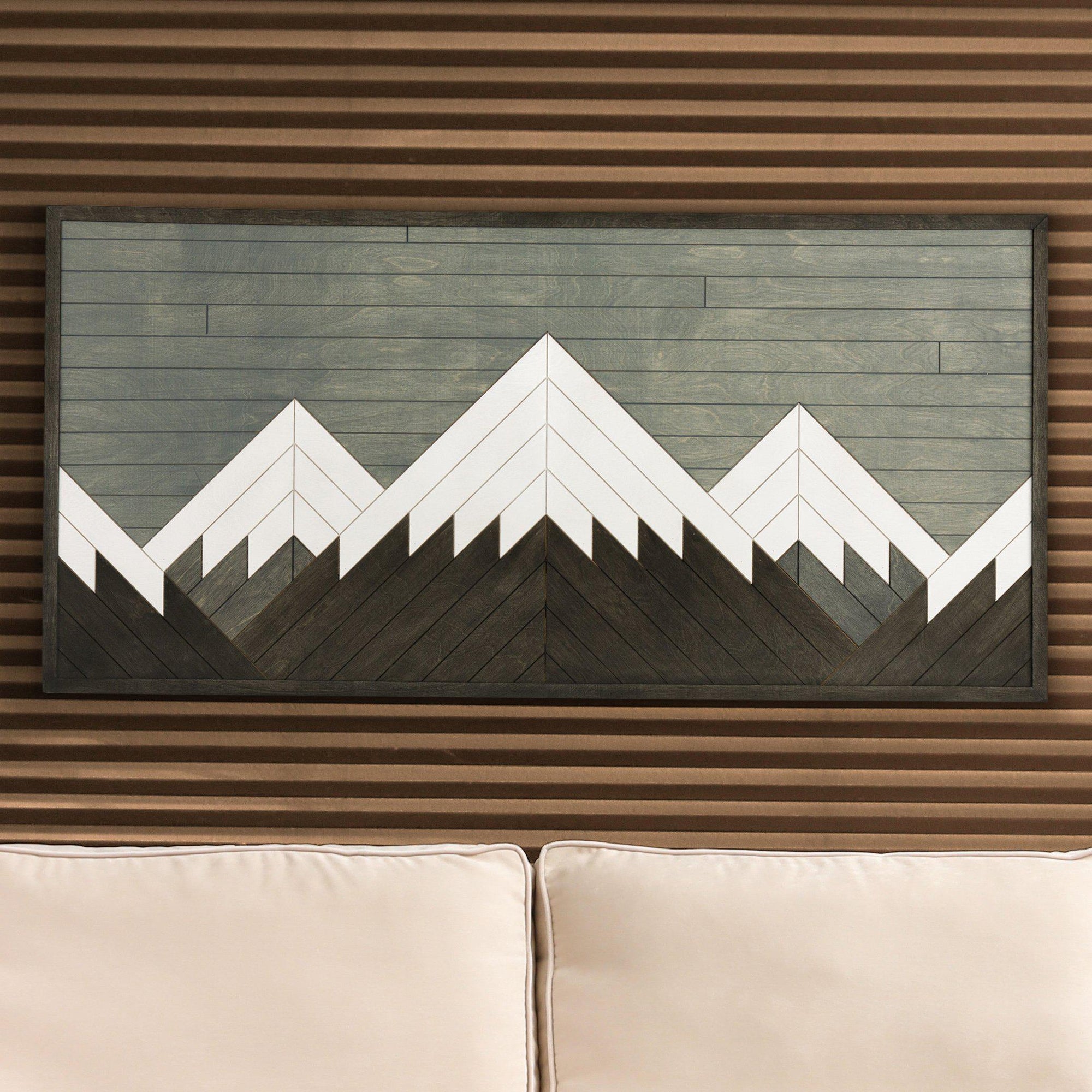 Mountain Wall Art for living room- Rustic Wood Panel Wall Art Blanca Peak