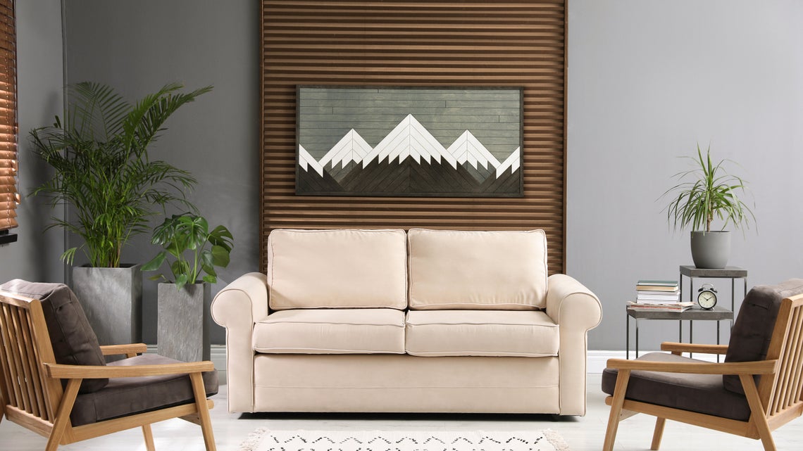 Mountain Wall Art for living room- Rustic Wood Panel Wall Art Blanca Peak